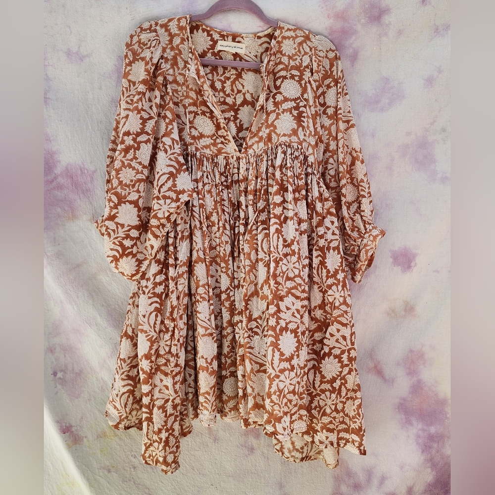 Daughters of India Kyra Mini Dress Caramel Medium size.